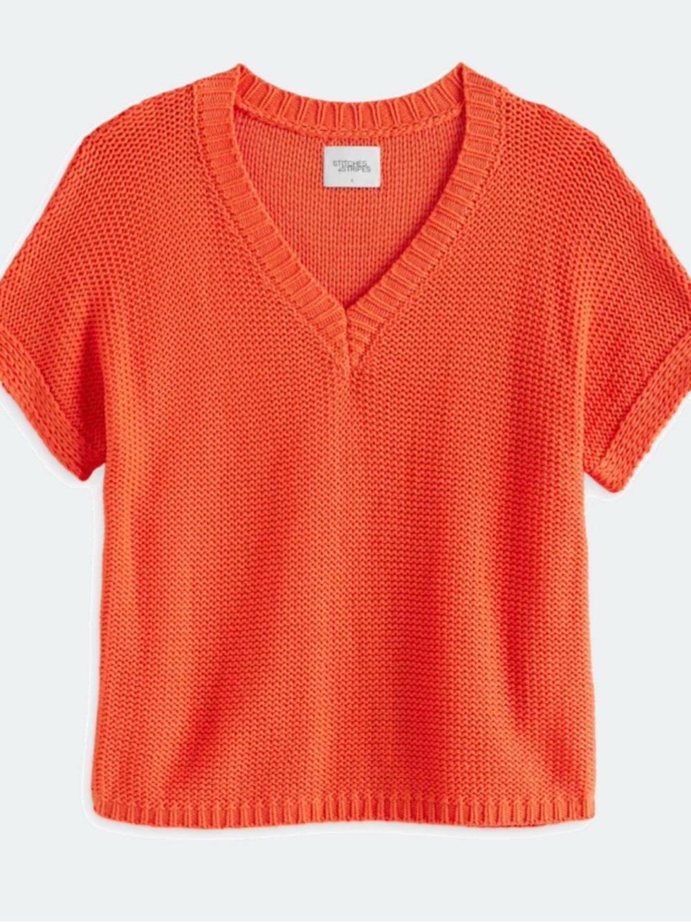 Stitch Fix Stitches & Stripes Short-Sleeve V-Neck Sweater in Bright Coral M
